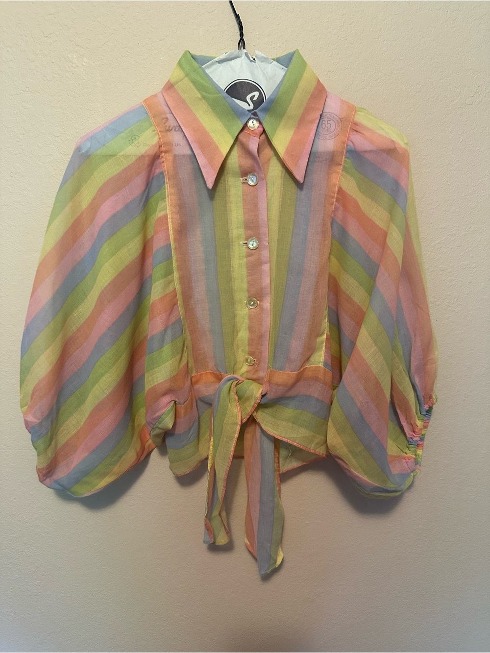 Vintage 1970s pastel balloon sleeve blouse